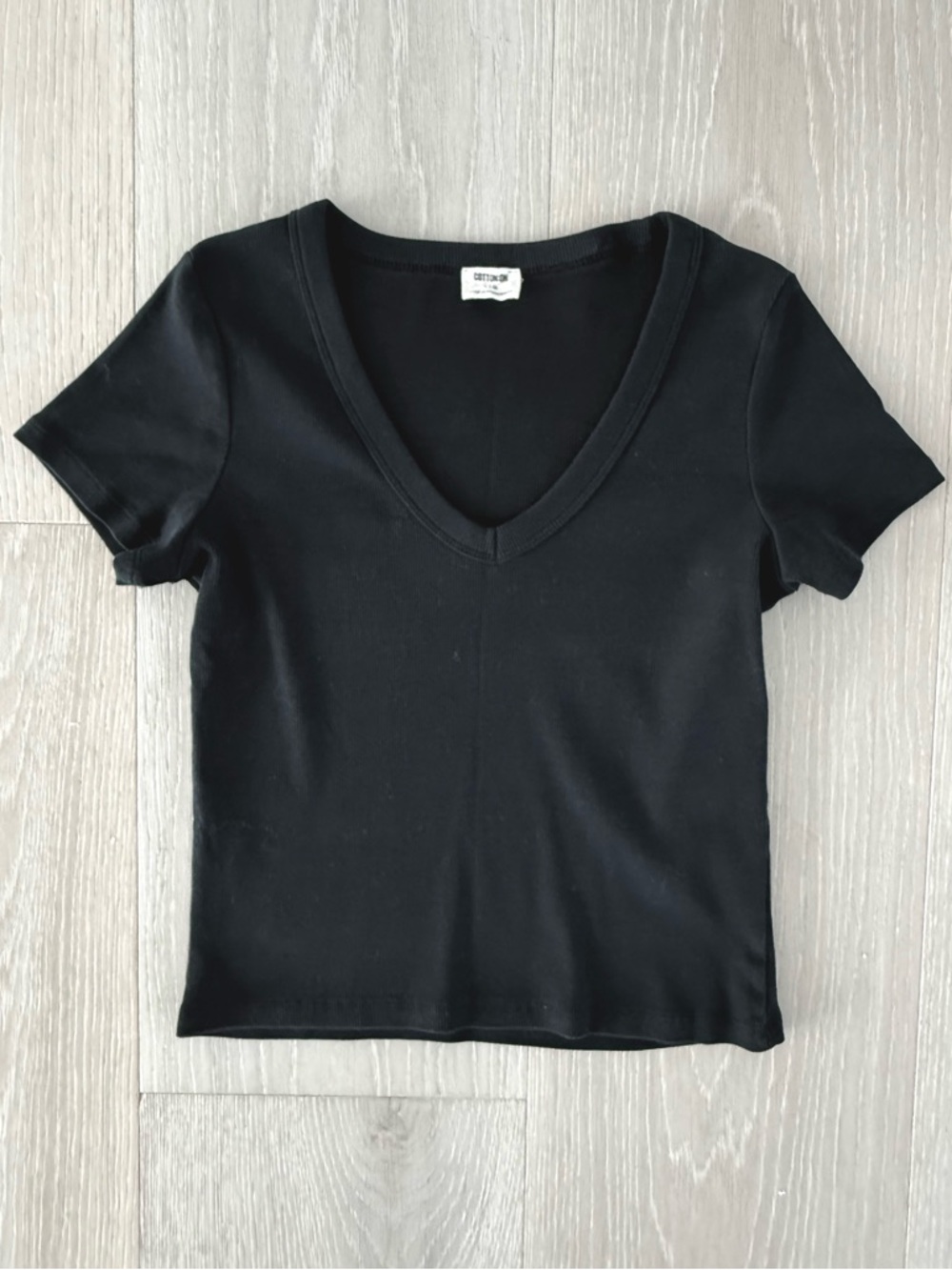 Cotton On Womans Black V-Neck Short Sleeve Rib Tee - Size L (Like New!)